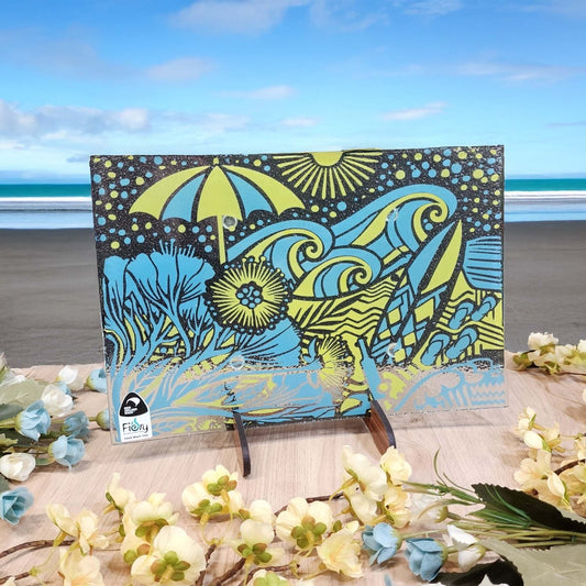 Kiwi Summer Blue/Yellow - Medium Rectangle 300x200mm w/stand - Fiery Creations Ltd