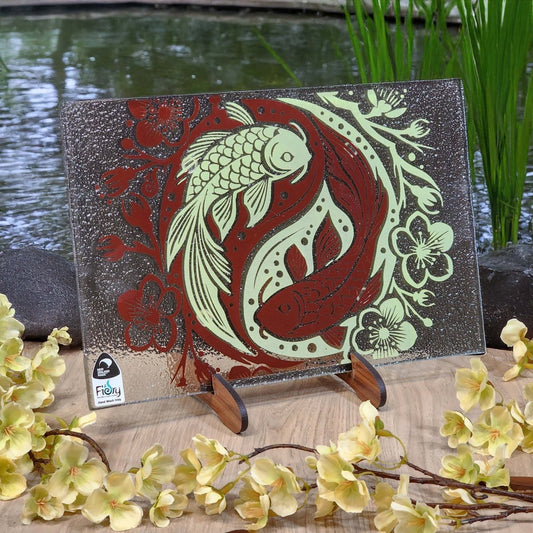 Koi Balance Brown/Lemon Medium Rectangle 300x200mm w/stand - Fiery Creations Ltd