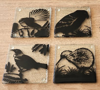 NZ Birds Glass Coasters - Pack of 4 - Fiery Creations Ltd