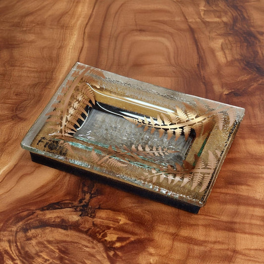 NZ Made Glass Rimu Soap/Jewelry Dish Ferns - Copper - Fiery Creations Ltd
