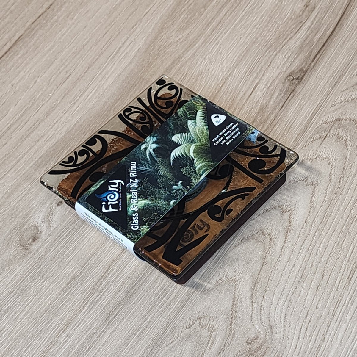 Small Kowhaiwhai Dish w/Rimu Base Black - Fiery Creations Ltd