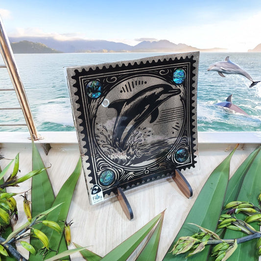 Stamp Range - Dolphin w/Paua Medium Square 200x200mm - Fiery Creations Ltd