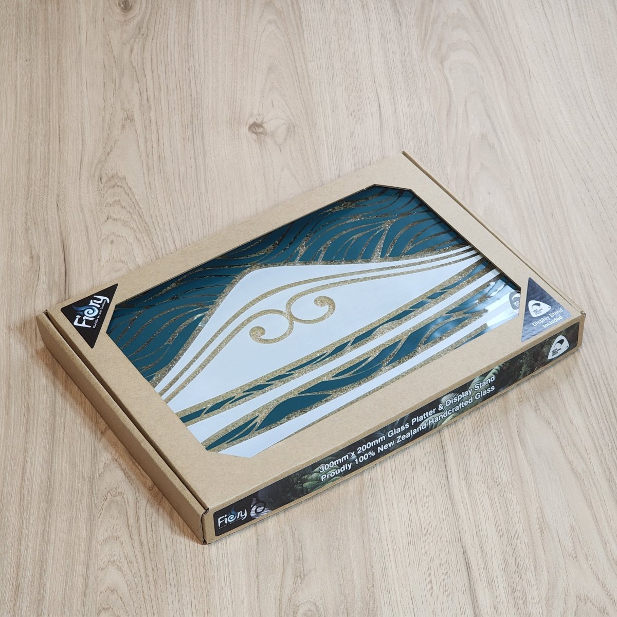 Te Maunga Teal/Pearl Medium Rectangle 300x200mm w/stand - Fiery Creations Ltd