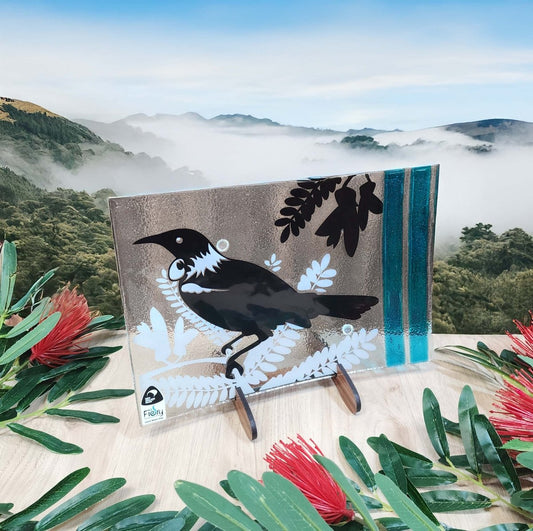 Tui and the Kowhai Tree - Medium Rectangle 300x200mm w/stand - Fiery Creations Ltd