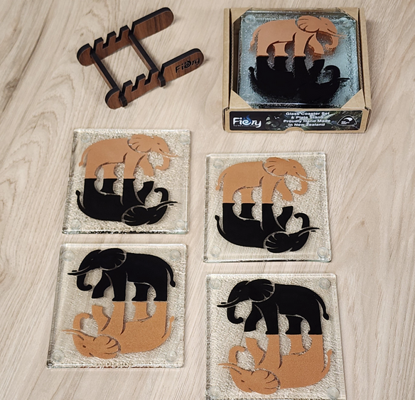 Elephants Glass Coasters - Pack of 4