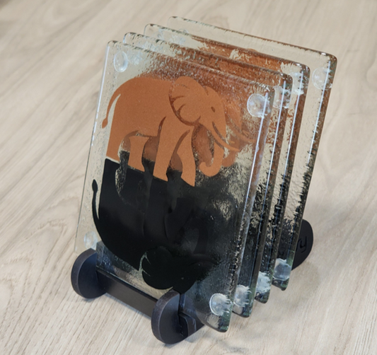 Elephants Glass Coasters - Pack of 4