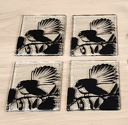 Piwakawaka Glass Coasters - Pack of 4