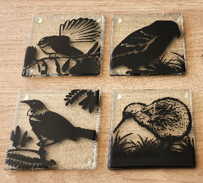 NZ Birds Glass Coasters - Pack of 4