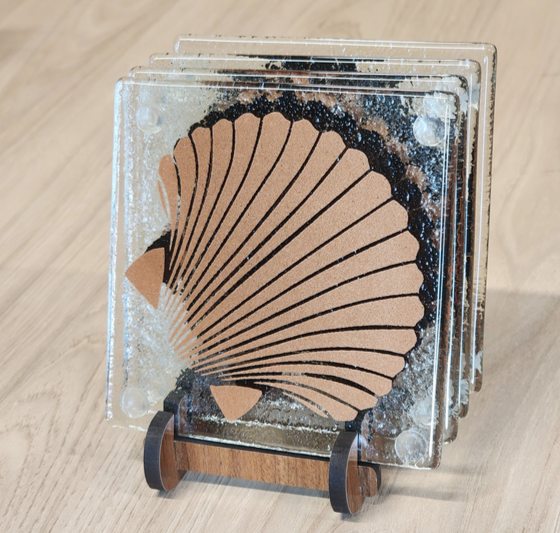 Scallop Shell Glass Coasters - Pack of 4