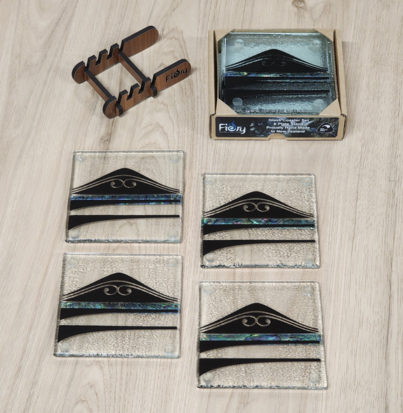 Te Maunga w/Paua Glass Coasters - Pack of 4