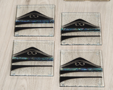 Te Maunga w/Paua Glass Coasters - Pack of 4