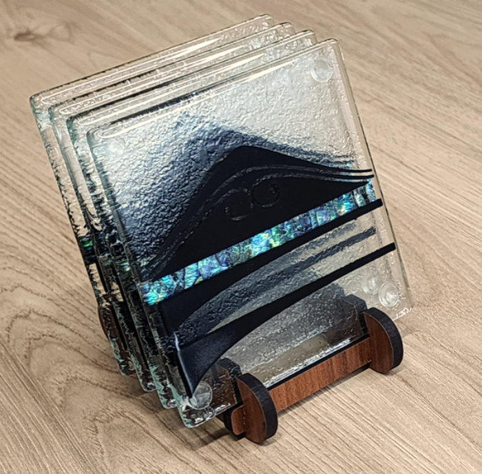 Te Maunga w/Paua Glass Coasters - Pack of 4