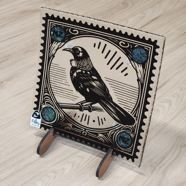 Stamp Range - Tui w/Paua Medium Square 200x200mm