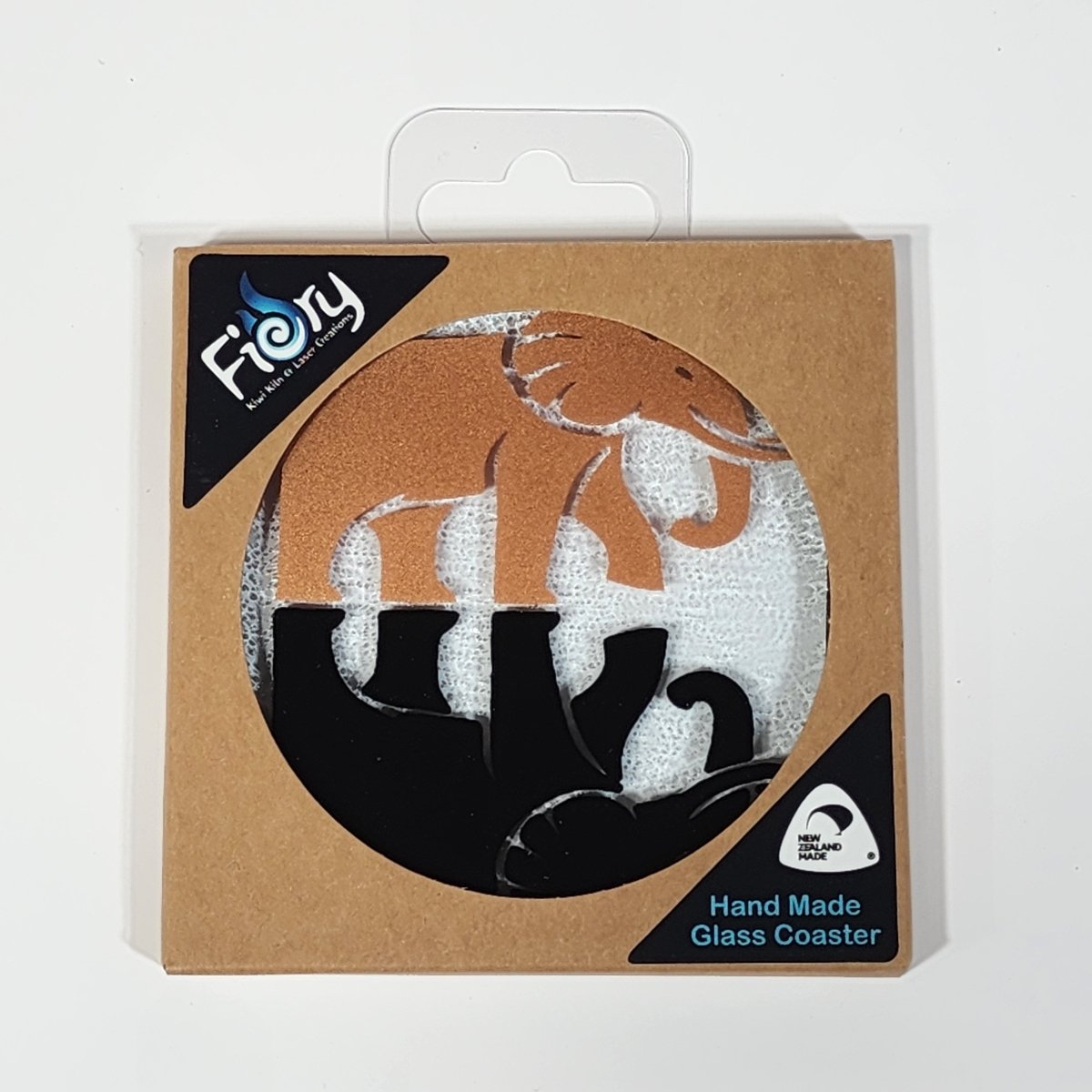 NZ Made Glass Coaster Elephants - Single in display box - Fiery Creations Ltd