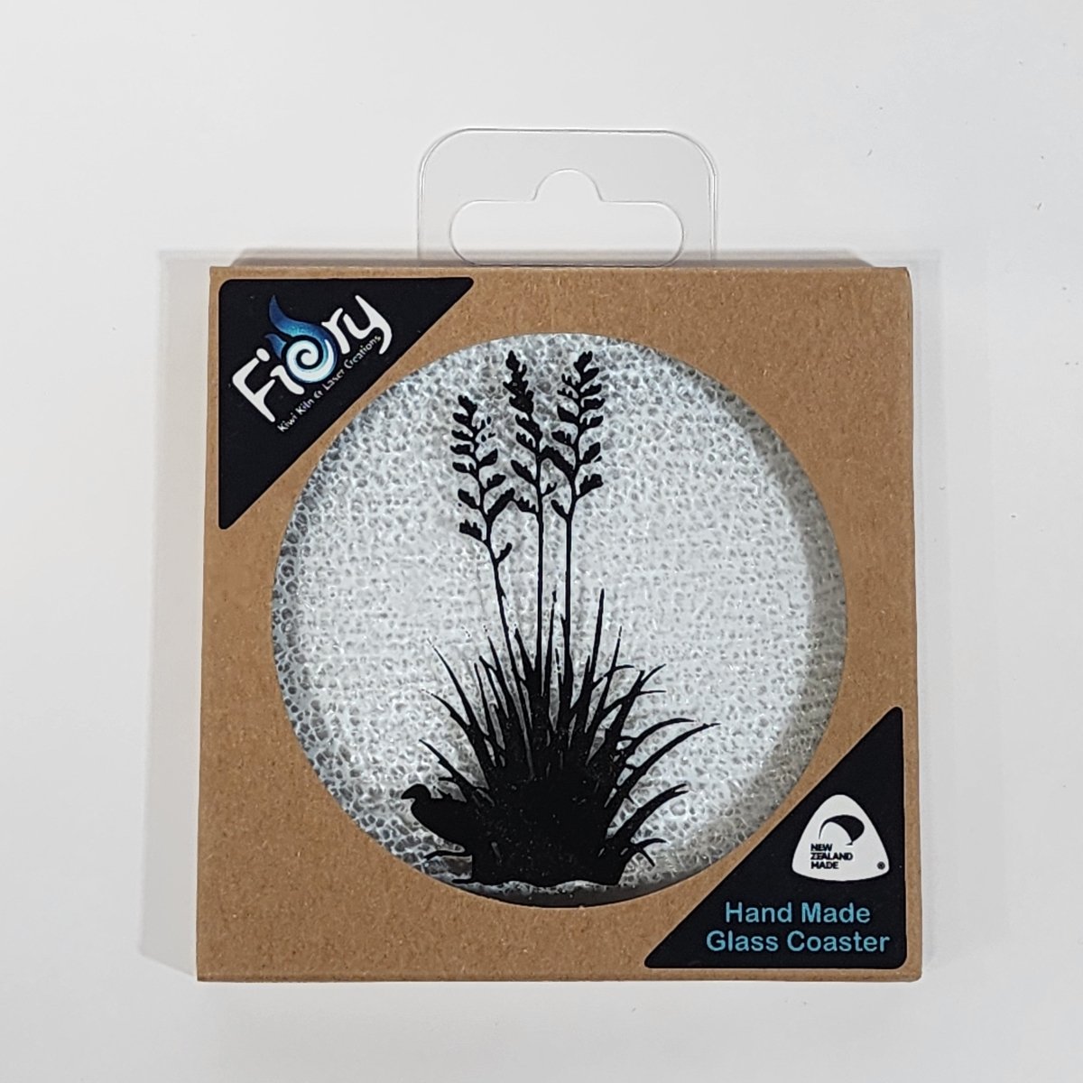 NZ Made Glass Coaster Flax Bush - Single in display box - Fiery Creations Ltd