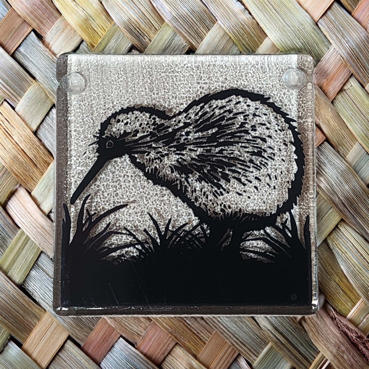 NZ Made Glass Coaster Kiwi - Single in display box - Fiery Creations Ltd