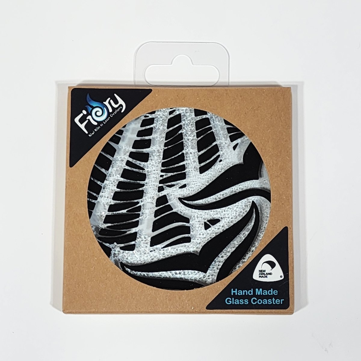 NZ Made Glass Coaster Whale Tails - Blk - Single in display box. - Fiery Creations Ltd