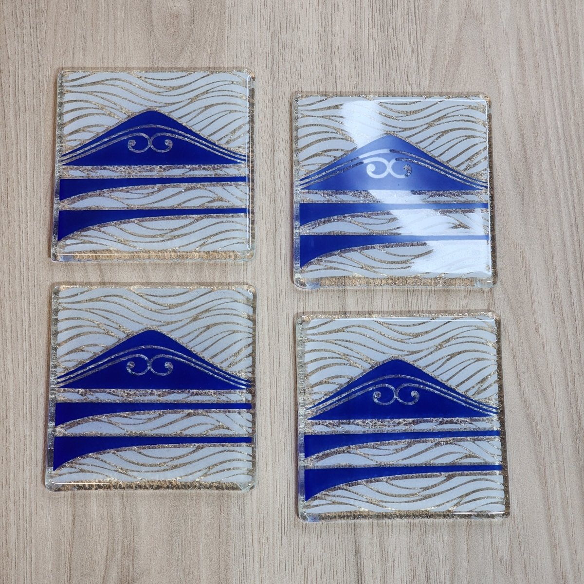 Te Maunga Blue/White Glass Coasters - Pack of 4 - Fiery Creations Ltd