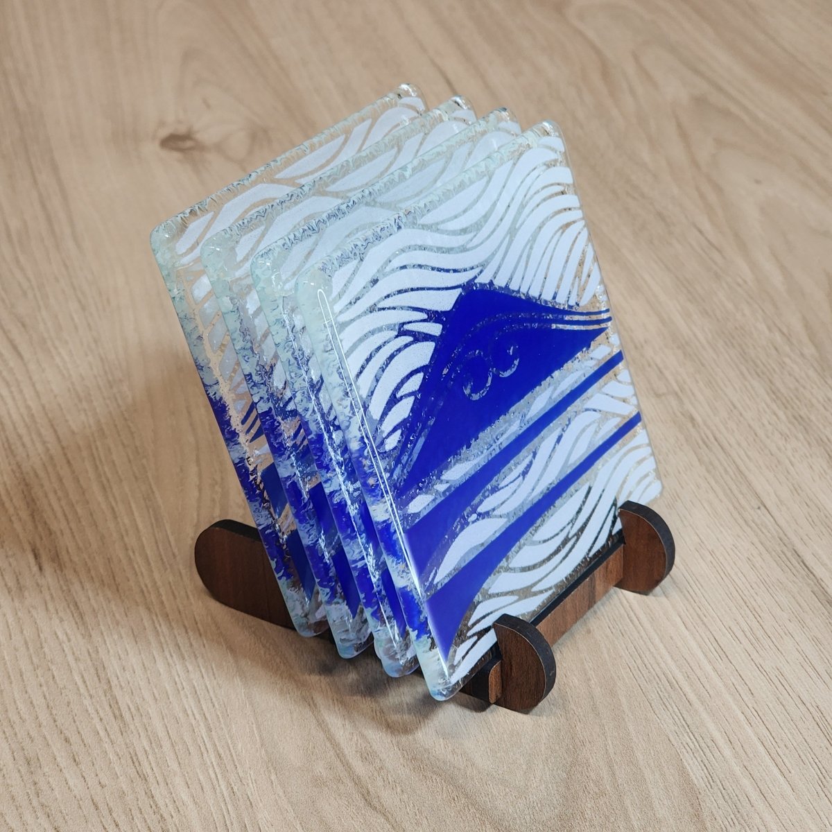 Te Maunga Blue/White Glass Coasters - Pack of 4 - Fiery Creations Ltd