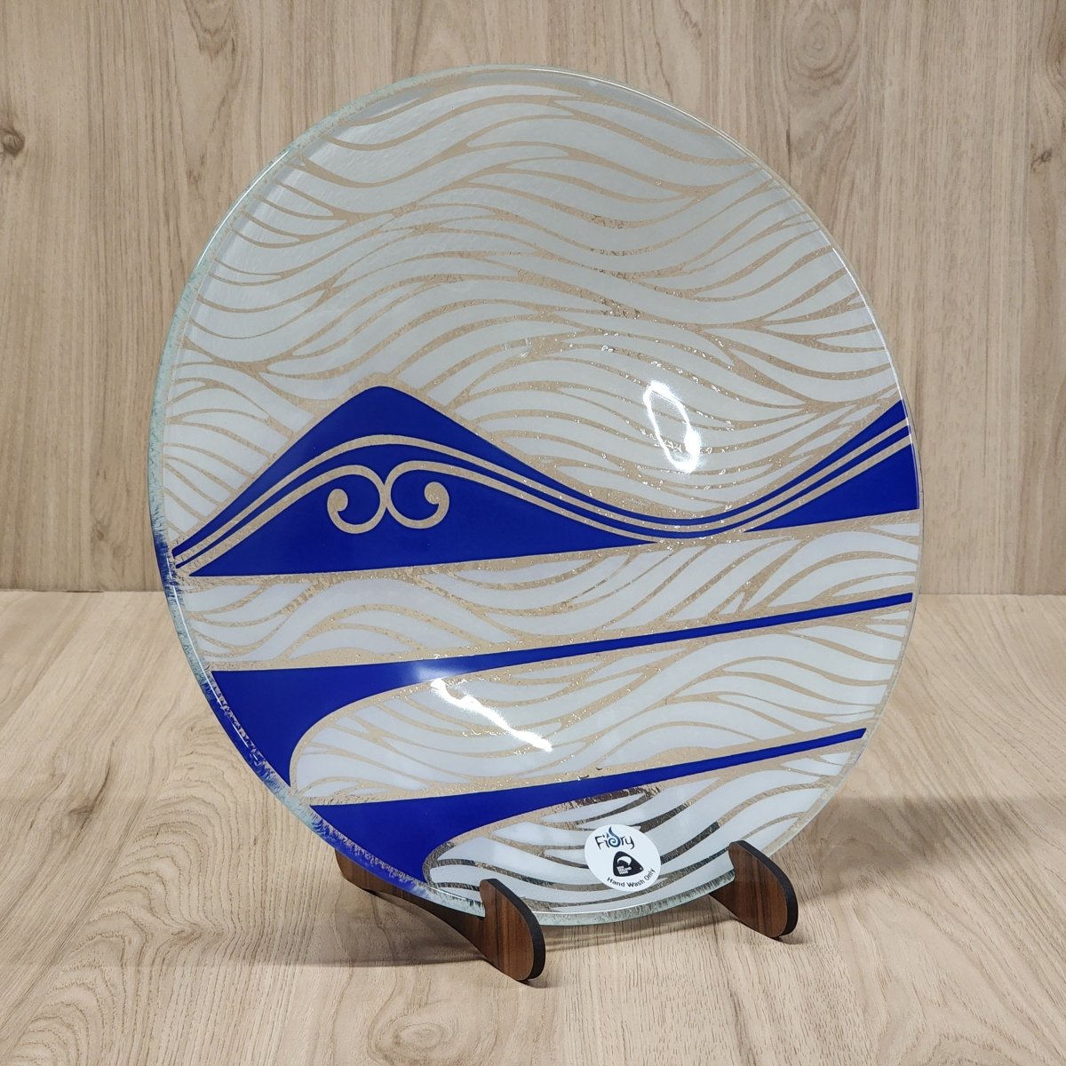 Te Maunga Blue/White Medium Bowl 310mm round w/stand - Fiery Creations Ltd