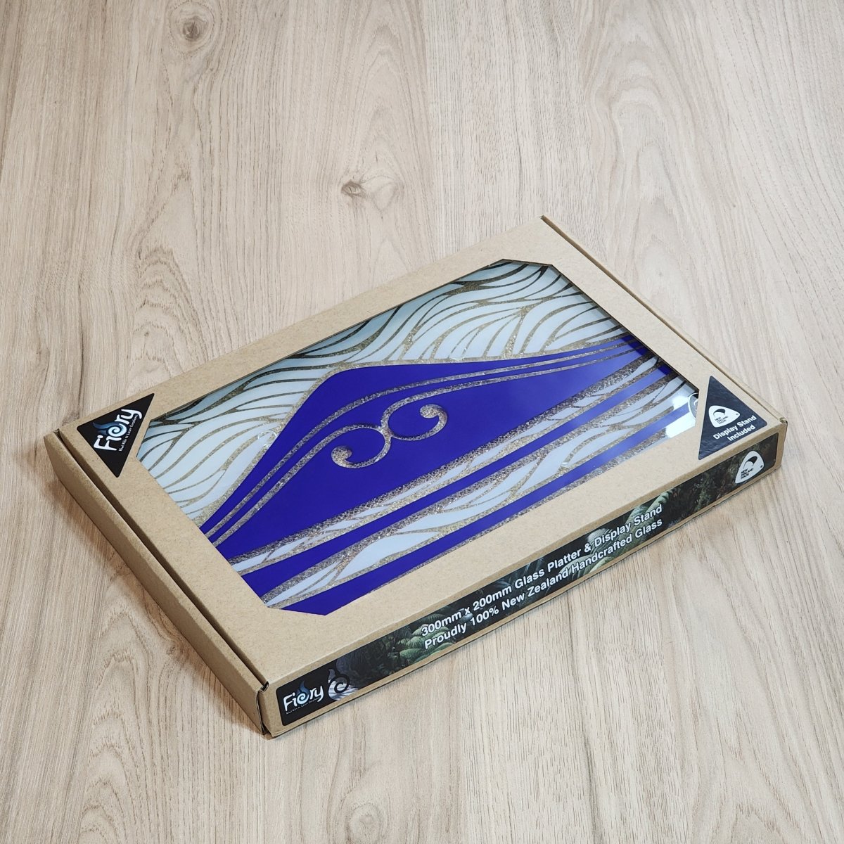 Te Maunga Blue/White Medium Rectangle 300x200mm w/stand - Fiery Creations Ltd